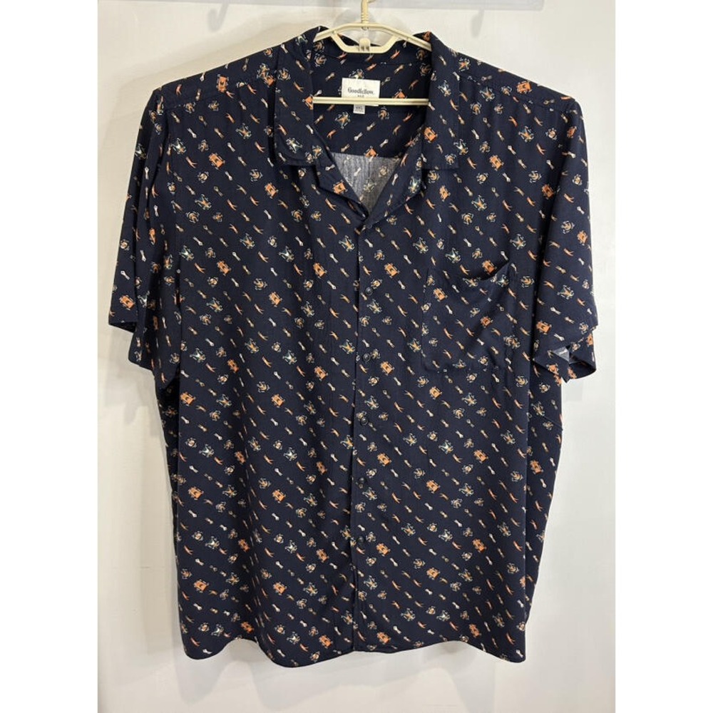 Goodfellow & Co Mens Short Sleeve Rayon Navy Blue Button Front Shirt Swimmer 4XL
